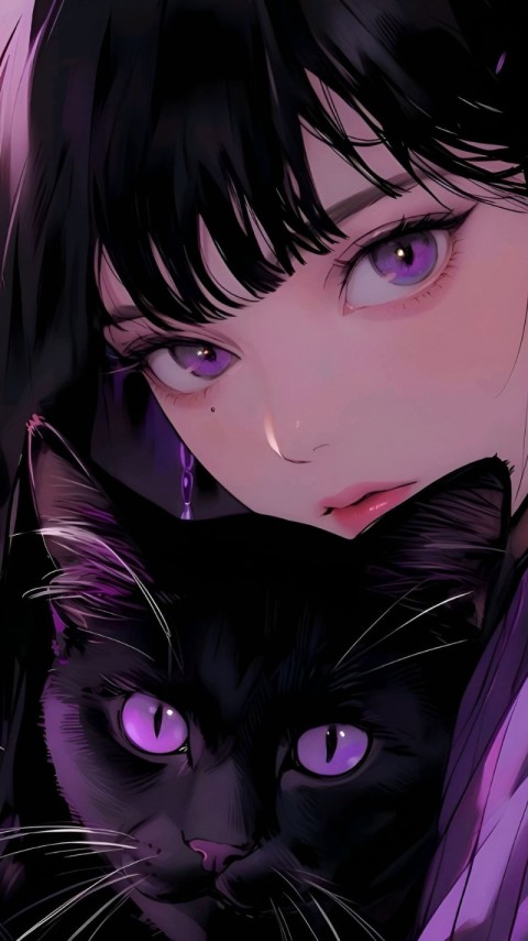 Wallpaper Cat Black Cute 4K for Phone