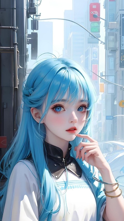 Blue Wallpaper Cute Girl 4K for Phones