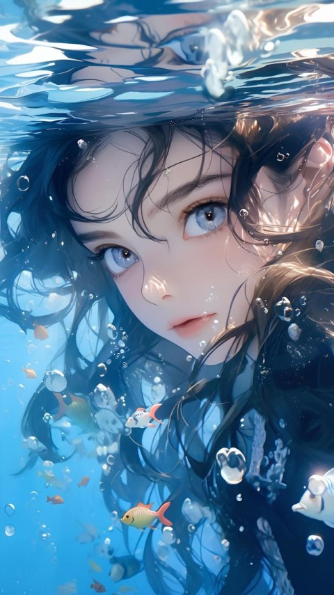 Blue Wallpaper Cute Girl for Phone 4K