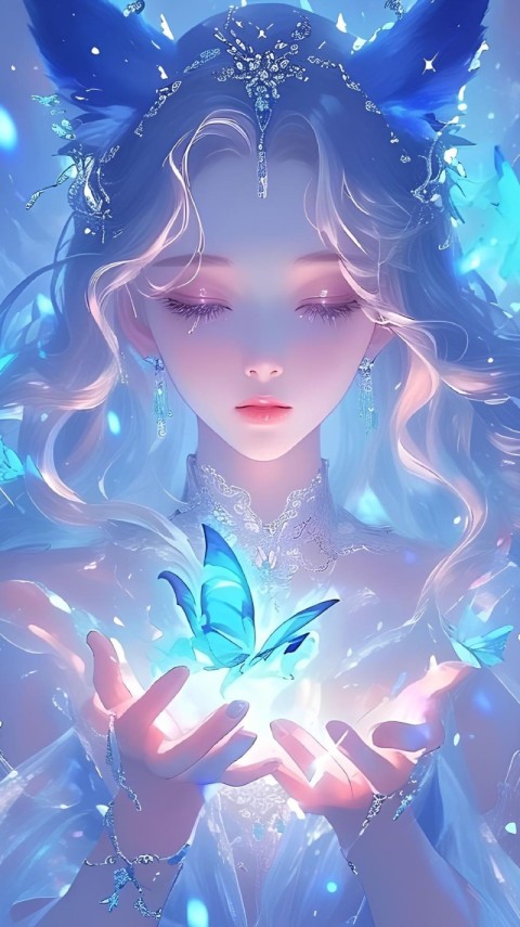Blue Wallpaper Cute Girl 4K for iPhone